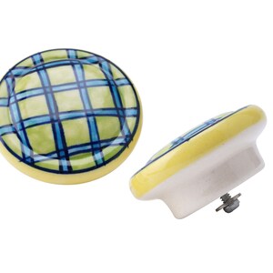 Set of 2 | Checkered Green & Blue Ceramic Drawer Pull • Cabinet Pull Knob • DIY Upcycle • Gifts for Home • Home Improvement • Rennovations