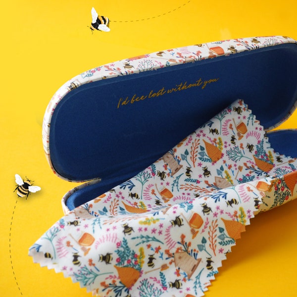 Beekeeper Hard Glasses Case with Microfibre Cleaning Cloth • Gift For Her • Snap Closure • Eye Care • Travel Accessories