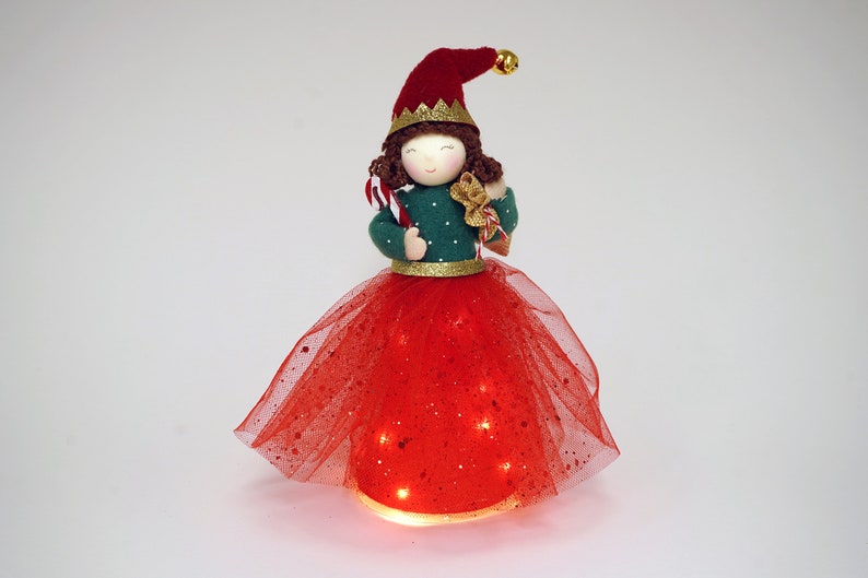 Christmas Elf Light Up Tree Topper Hanging Decoration Battery Powered Size: 18cm Christmas Gift For Home image 2