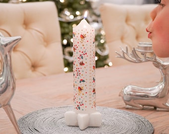 Pack of 2 | Deck The Halls Design Christmas Advent Countdown Pillar Candles