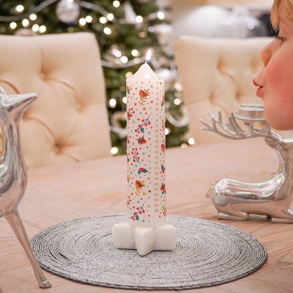 Pack of 2 | Deck The Halls Design Christmas Advent Countdown Pillar Candles