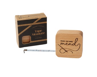 Oak Wooden 'Make Do And Mend' Square Tape Measure