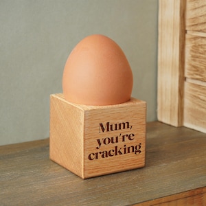 Loft &#39;Mum You&#39;re Cracking&#39; Oak Egg Cup In Gift Box | Breakfast | Homeware | Kitchenware