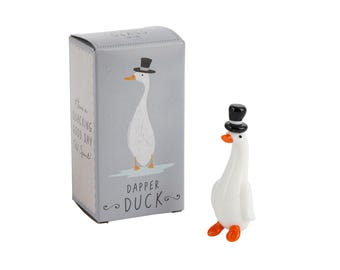 Artisan Glass Duck With Top Hat in Gift Box • Decoration