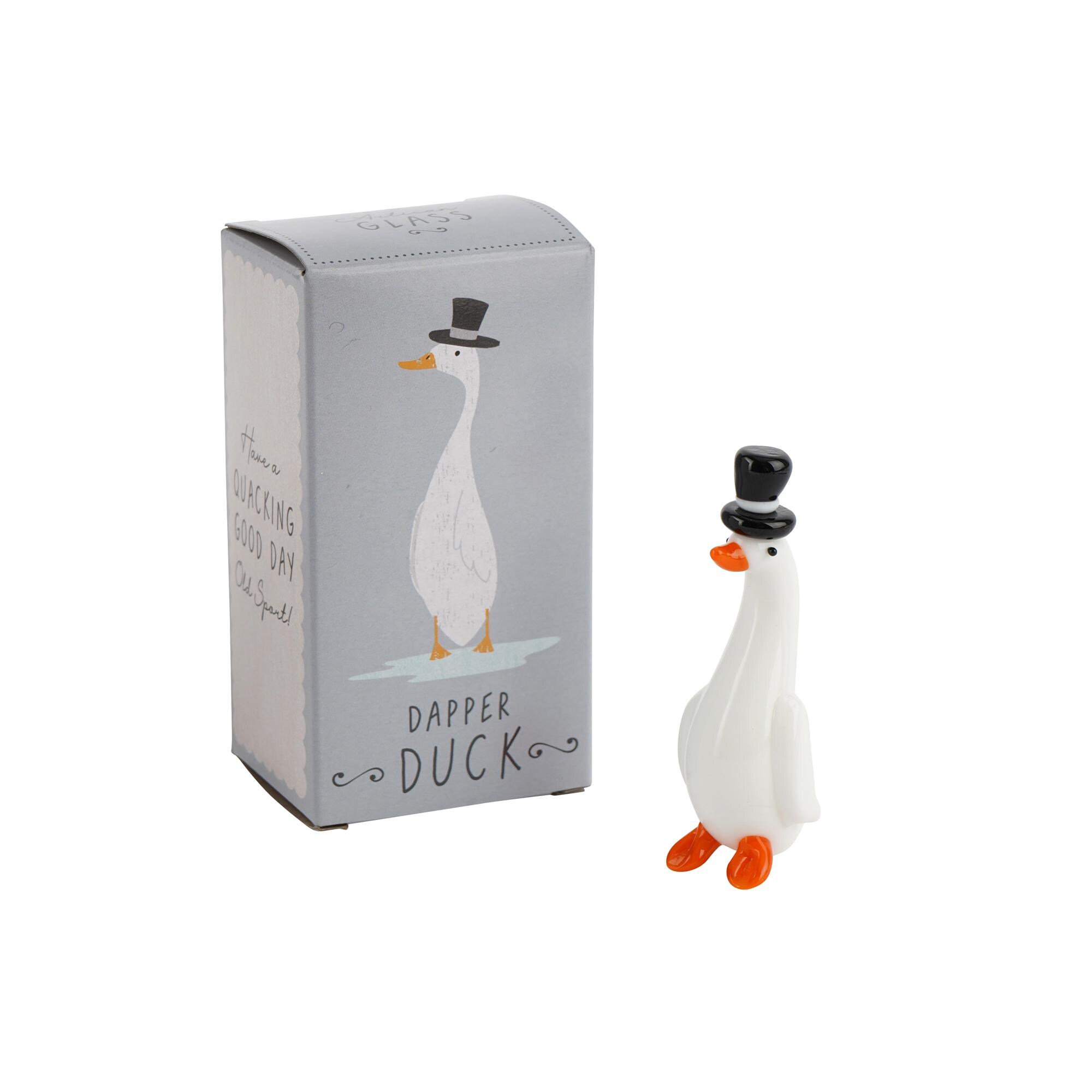 Artisan Glass Duck With Top Hat in Gift Box • Decoration