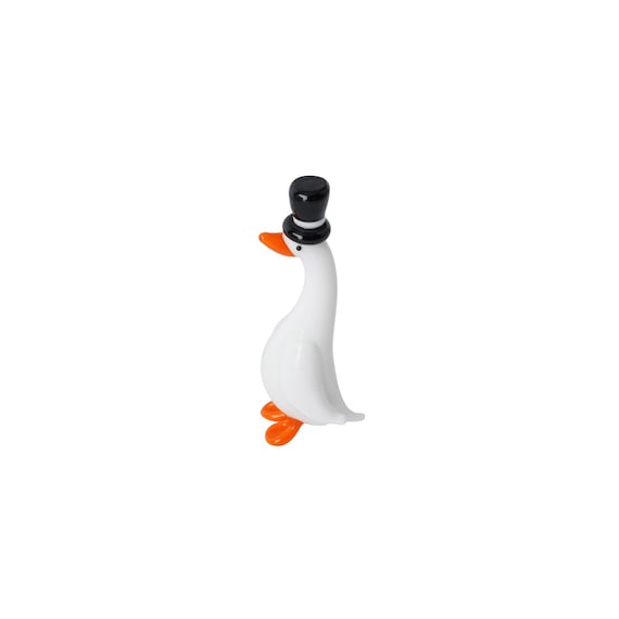 Artisan Glass Duck With Top Hat in Gift Box • Decoration