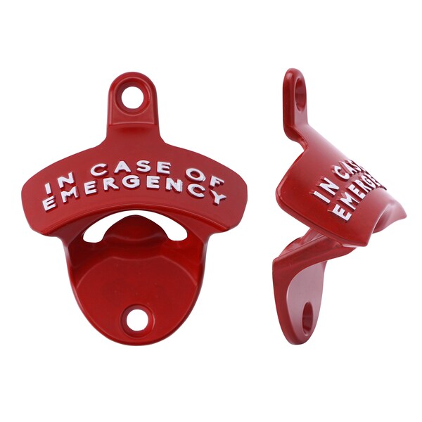 Red 'In Case of Emergency' Bottle Opener - Novelty Wall Mounted Beer Bottle Opener | Kitchen Accessory