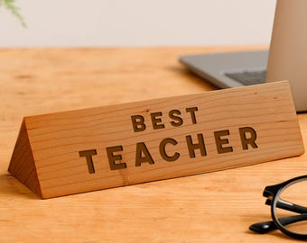 Wooden Desk Sign 'Best Teacher' | Gift For Her | Gift For Him | Office Sign | Engraved Gift