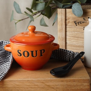 Orange Ceramic Soup Bowl with Ceramic Spoon and Gift Box | Winter Kitchen Decor | Cosy Home Dining