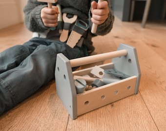 CGB Giftware Little Tribe Wooden Tool Box Playset | Building and Construction Pretend Play Set | 18 Months +