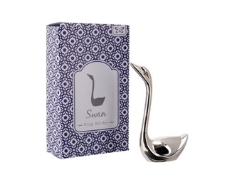 Anello cigno in metallo con finitura argento, portagioielli e supporto organizer in confezione regalo