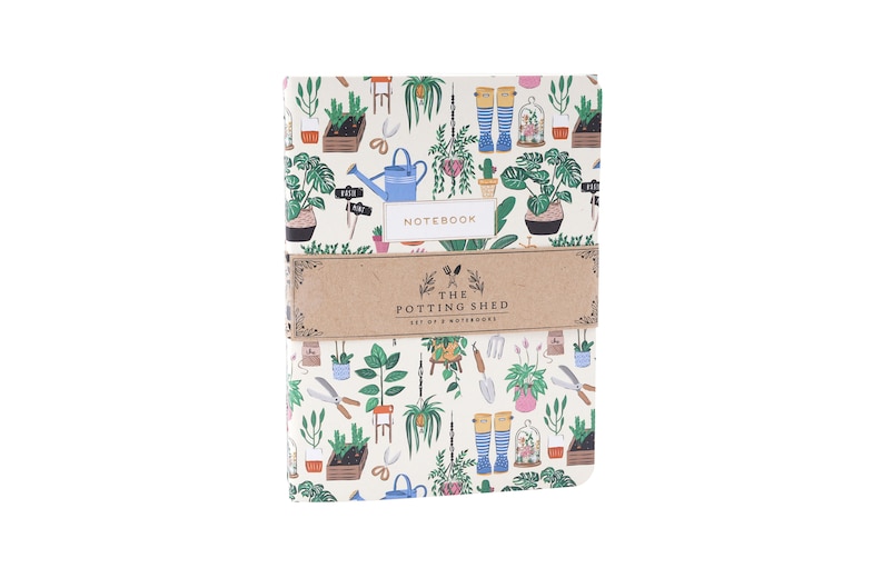 Set of 2 A6 Lined Paper Notebooks with Gardening and House Plant Illustration and Gift Wrap