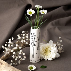 Da piccoli semi crescono alberi possenti Vaso in ceramica con boccioli floreali • Bianco e nero • Fiori • Confezione regalo • Regalo per la casa