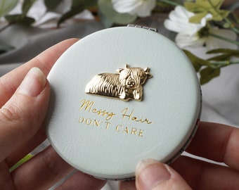 Bramble Farm Highland Cow Compact Mirror | In Gift Box | Rustic Farmhouse Design | Perfect Gift