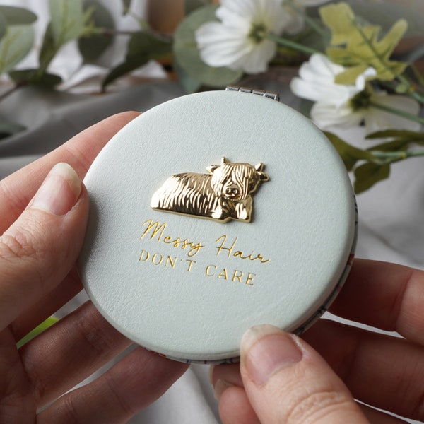 Bramble Farm Highland Cow Compact Mirror | In Gift Box | Rustic Farmhouse Design | Perfect Gift