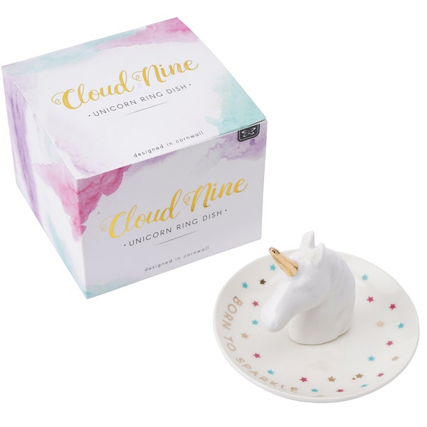 Unicorn Ring Holder Dish with Stars and 'Born To Sparkle' Slogan and Comes Gift Boxed