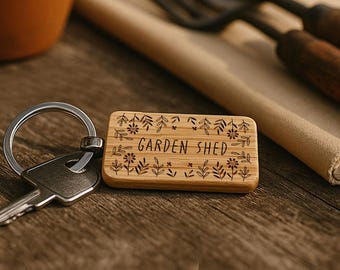 The Potting Shed 'Garden Shed' Oak Rectangle Keyring | Accessory | Handbag | Keychain