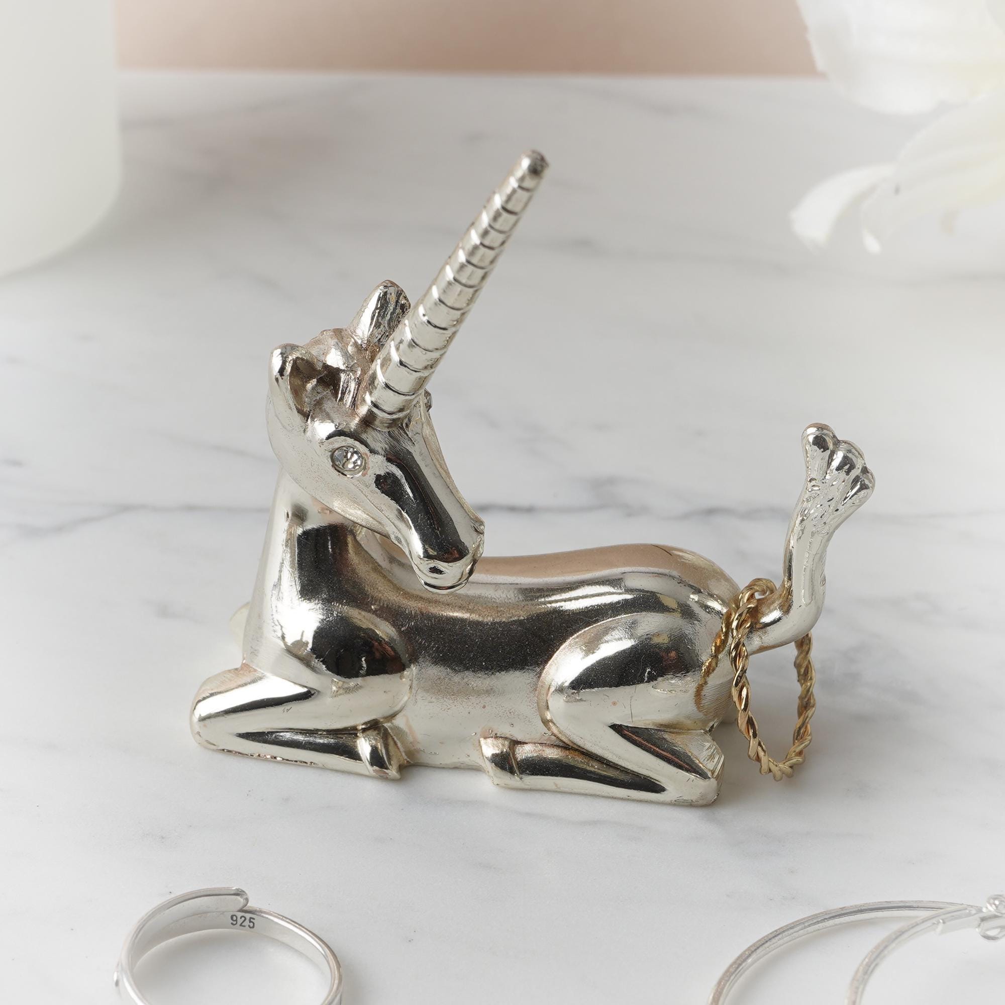 Unicorn Metal Silver Finish Ring and Jewellery Holder and Organiser Stand | Bedside and Bathroom or Kitchen Sink Storage