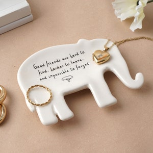 Ceramic Elephant Shaped Jewellery Ring Dish | &#39;Good Friends are hard to find...&#39; | Organiser | Necklaces, Rings, Earrings | Gift Boxed