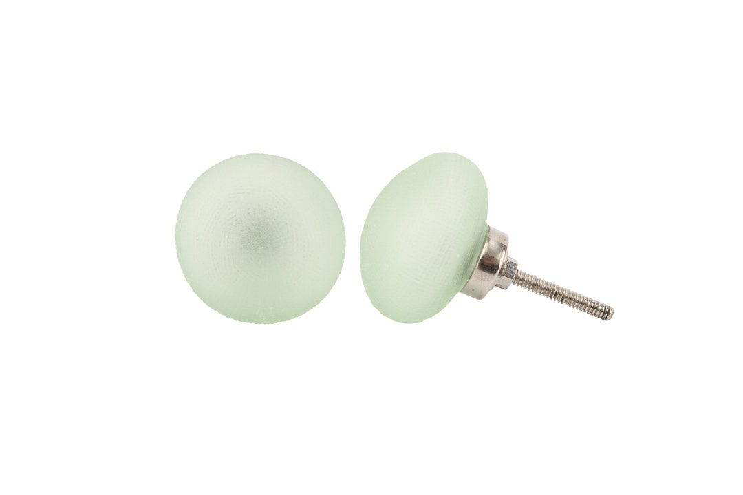 Set of 2 Green Frosted Glass Drawer Pulls Drawer Knob Etsy