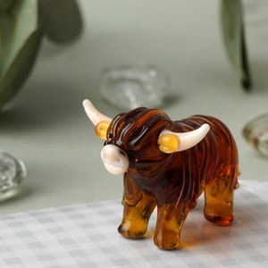Glass Highland Cow Figurine Brown Gift Boxed Collectable Ornament