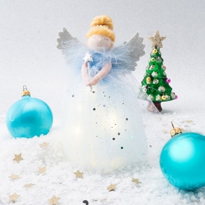 Blue Snow Fairy Light Up Angel Hanging Decoration Tree Topper | Battery Powered | Size: 18cm | Christmas | Gift For Home