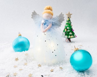 Blue Snow Fairy Light Up Angel Hanging Decoration Tree Topper | Battery Powered | Size: 18cm | Christmas | Gift For Home