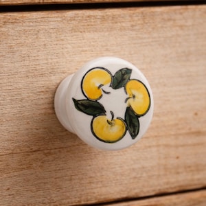 Set med 2 lådhandtag i keramik • Citronfärgade köksskåpshandtag (diameter 4 cm)