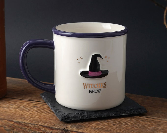 Witches Brew Stoneware Mug | Embossed Witch Hat, Gothic Kitchen Décor