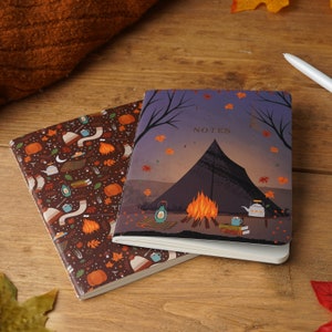 Set di 2 quaderni da campeggio A6 • Quaderni di carta a righe • Stagione delle coccole • Blocco note • Cancelleria • Regalo per lei