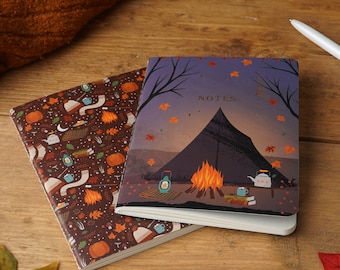 Set of 2 A6 Camping Notebooks • Lined Paper Notebooks • Snuggle Season • Notepad • Stationary • Gift For Her