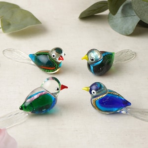 Set of 4 Glass Sitting Birds In Gift Box • Decoration • Ornament • Collectable • Gift For Home • Home Decor
