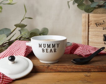 White 'Mummy Bear' Porridge Bowl And Spoon