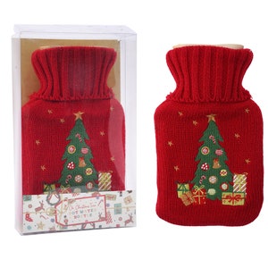 Knitted Oh Christmas Tree 500ml Hot Water Bottle | Red | Winter Warmer | Snuggle | Gift Box | Gift For Home