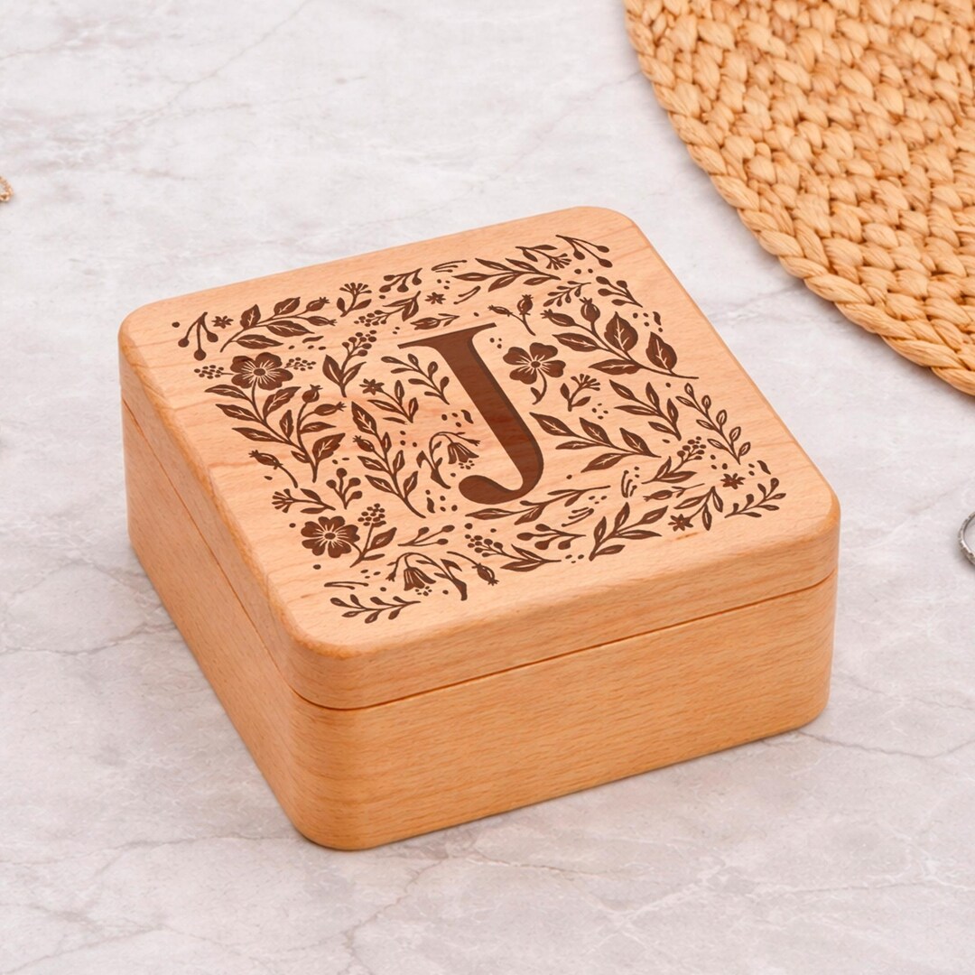Potted J Box Botanical Letter 'J' Wooden Jewellery Box • Keepsake • Gift Boxed ...