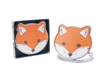 Orange Fuchsförmiger Glas-Kompaktspiegel 1X / 2X Vergrößerung Mit Geschenkbox | Reise-freundlicher Handtaschen-Make-up-Ausbesserungsspiegel