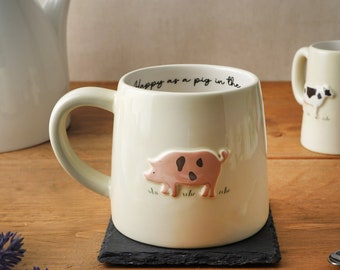 Bramble Farm Pig Stoneware Mug | Gift Boxed | Artisan Coffee & Tea Cup | Rustic Farmhouse Design | Ideal Gift