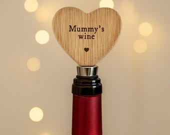 Loft Heart Shaped Oak Wine Bottle Stopper | 'Mummy's Wine' | Bar Drink Accessory | Mothers Day
