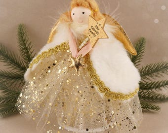 Gold Angel Christmas Tree Topper • Festive Home Decor (17cm)