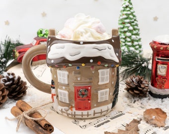 Tazza di biscotti snack Christmas House con confezione regalo • Tazza in ceramica natalizia / Confezione regalo / Tazza artigianale per caffè e tè / Regalo ideale