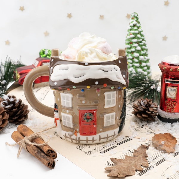 Christmas House Snack Biscuit Mug With Gift Box • Christmas Ceramic Mug | Gift Boxed | Artisan Coffee & Tea Cup | Ideal Gift