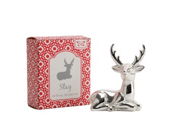 Stag Metal Silver Finish Ring and Jewellery Holder and Organiser Stand in Gift Box | Engagememnt Gifts | Anniversary Gifts | Wedding Gifts