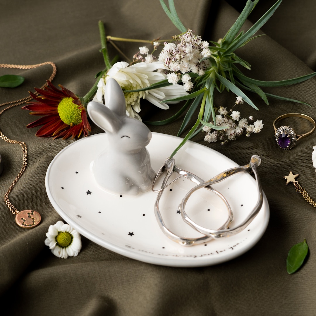 Bunny Rabbit Ring Holder Trinket Dish Jewellery Organiser Stand