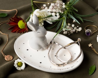 Bunny Rabbit Ring Holder Trinket Dish | Jewellery Organiser Stand | 'The stars are shining just for you' | Gift For Her and Home
