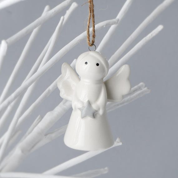 Angel Holding Star Hanging Decoration | White Ceramic | Homeware