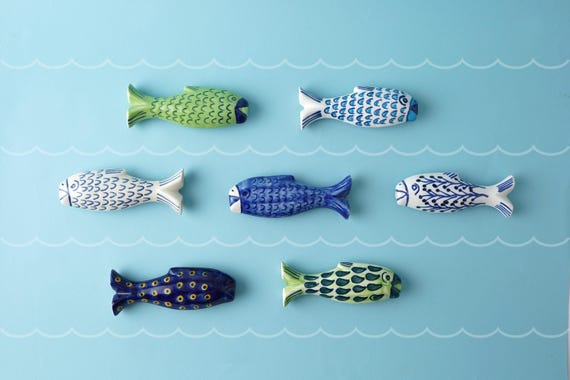 Ceramic Fish Cord Pull | Nautical Bathroom Decor