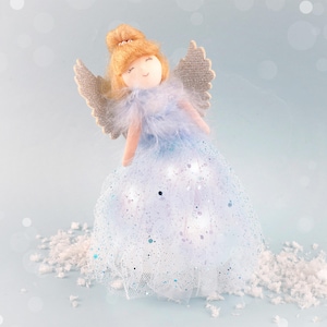 Blue Snow Fairy Angel Tree Topper | Light Up Christmas Decoration (Battery Powered)