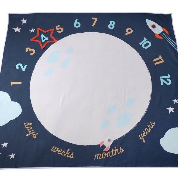 Tapis Milestone Space pour bébé avec boîte-cadeau | 100 cm x 90 cm