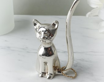 Silver Finish Cat Ring Holder | Bedside Jewelry Organizer