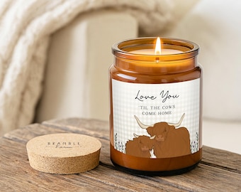 Braune Kerze im Glas • "Ich liebe Dich, bis die Kühe Heimkommen” • Highland Kuh Geschenk • Duftkerze • Romantische Duftkerze • Landhaus Dekor